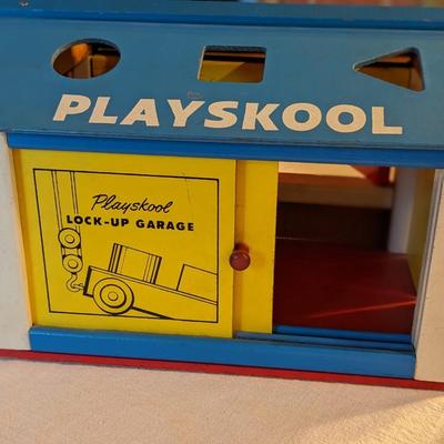 Vintage Playskool Lock Up Garage Toy in Original Box 1950s with Accessories