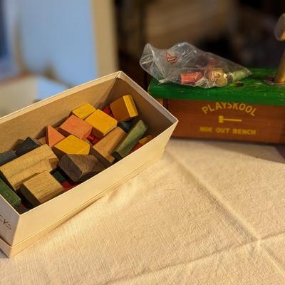 Vintage Playskool Nok Out Bench and Odd Blocks