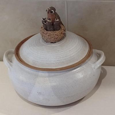 Whimsical Momma Bird Feeding Babies Pottery Lidded Pot Kendall, NC