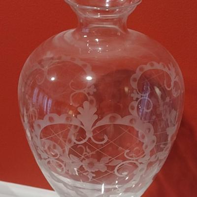 French Etched Glass Large Vase