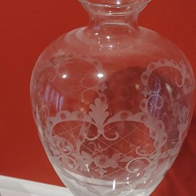 French Etched Glass Large Vase