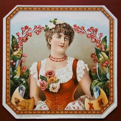 Outer Cigar Label with Image of Young Woman with Flowers