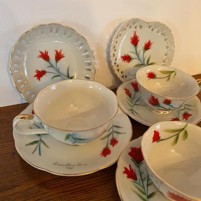 Norcrest Mix of Tea Cups and Plates all with Indian Paint Brush Wyoming imprinted on 