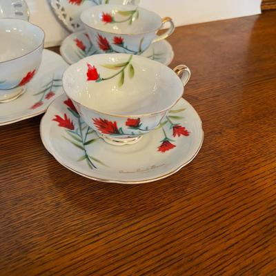 Norcrest Mix of Tea Cups and Plates all with Indian Paint Brush Wyoming imprinted on 