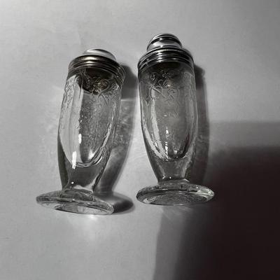 Clear Depression Glass patterned Salt and Pepper Set