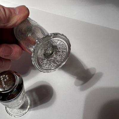 Clear Depression Glass patterned Salt and Pepper Set