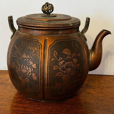 Antique Copper Chinese Teapot 