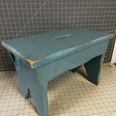Blue Chippy Paint Wood Foot Stool