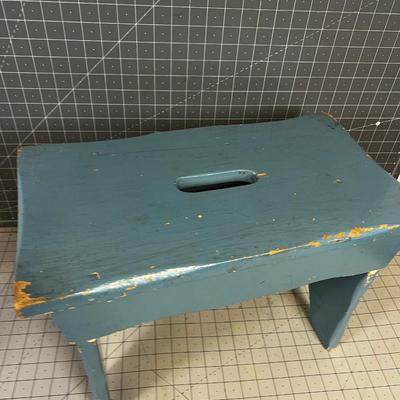 Blue Chippy Paint Wood Foot Stool
