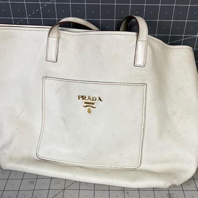 PRADA Hand Bag White Leather 