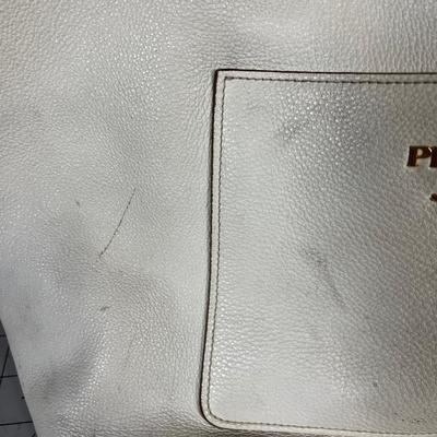 PRADA Hand Bag White Leather 