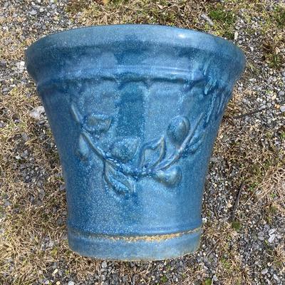 114 Blue Glazed Terracotta Planter with Metal Stand & Blue Wall Decor Flower Pot