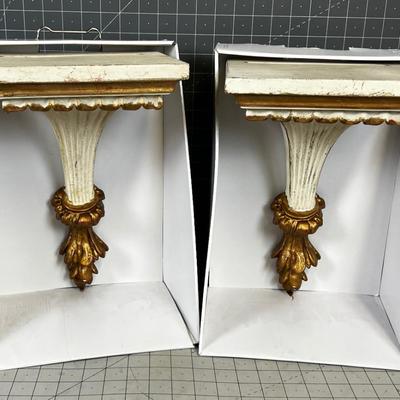 2 Wall Sconces, New White and Gold 