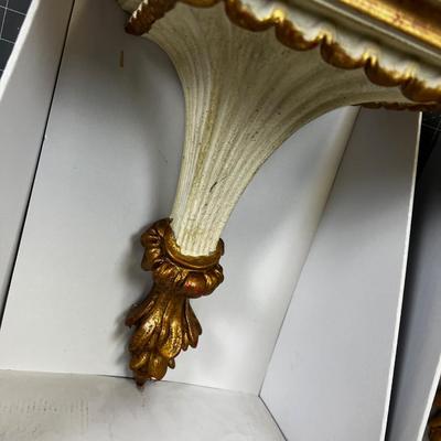 2 Wall Sconces, New White and Gold 