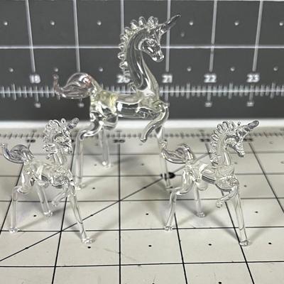 3 Glass Miniature Unicorns 