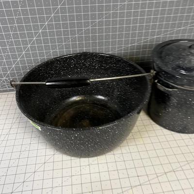 2 Enamel Steamer and Boiler Pots 
