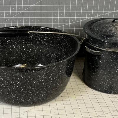2 Enamel Steamer and Boiler Pots 