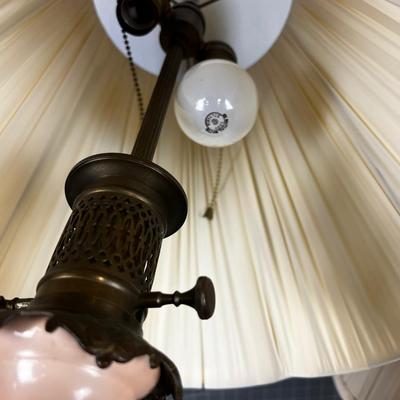 Lovely Antique Glass and Brass Lamps, Pair