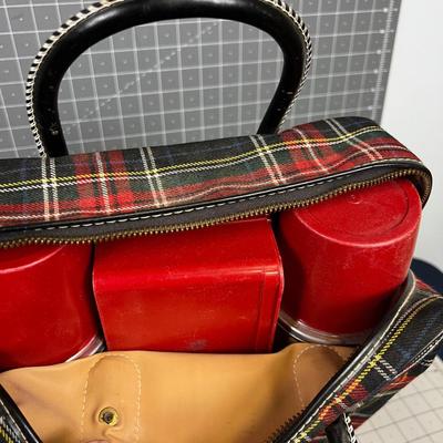 Vintage Thermos Tote Plaid Pattern 