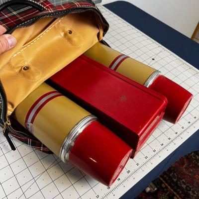 Vintage Thermos Tote Plaid Pattern 