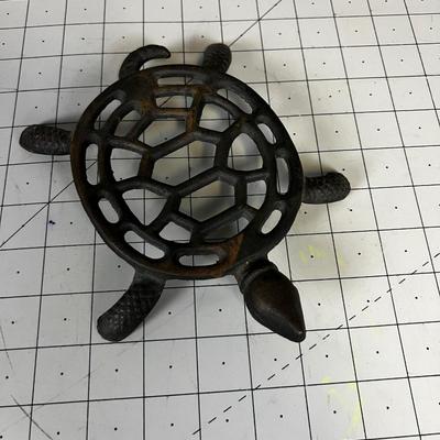 Vintage Cast Iron Black Trivet Turtle 