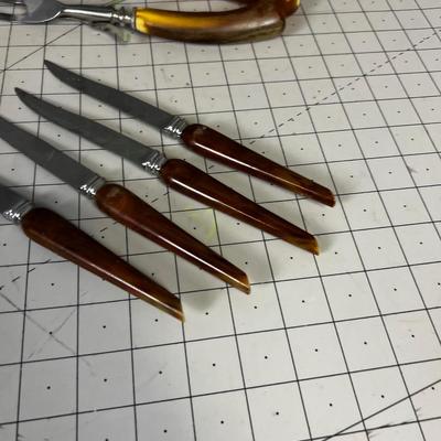 Steak Knife, Sharpener and Fork Bakelite