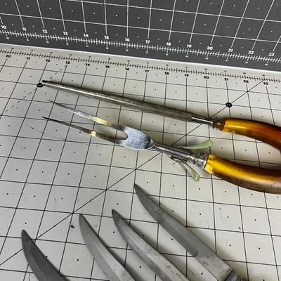 Steak Knife, Sharpener and Fork Bakelite