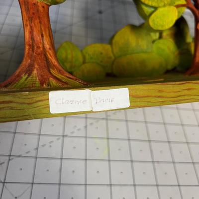 Wood Sculpture Looks To be Hand Crafted Trees, Dog, Rabbit and Duck.