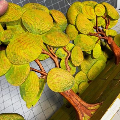 Wood Sculpture Looks To be Hand Crafted Trees, Dog, Rabbit and Duck.