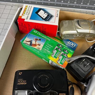 Tray of Vintage Film Cameras with some Film