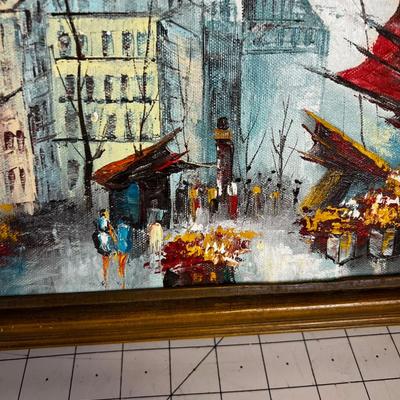 Small Oil on Board Framed of European Street Scene