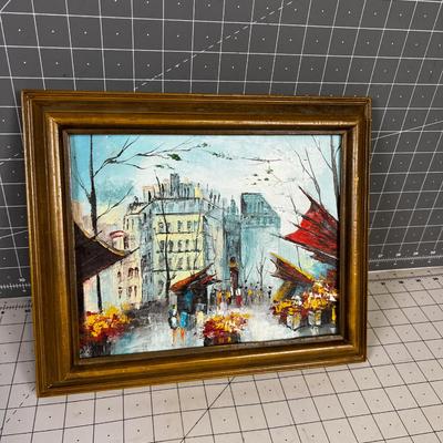Small Oil on Board Framed of European Street Scene