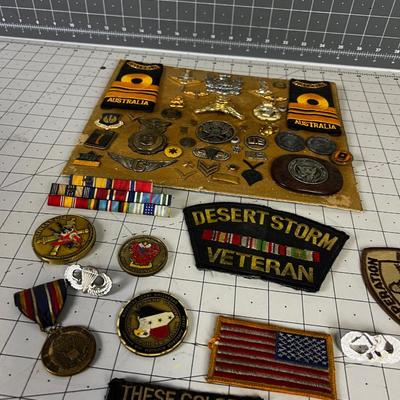 Collection of Military Patches, Badges and Metals 