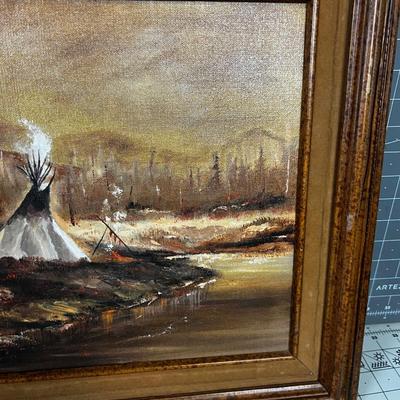 Oil o Canvas, Tepee by the Stream Not signed Framed