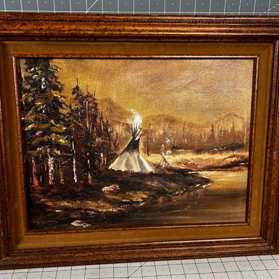 Oil o Canvas, Tepee by the Stream Not signed Framed