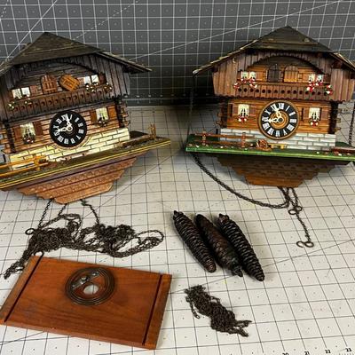 2 Coo-Coo Clocks no Pendulums, only 3 weights BUT CUTE Clocks