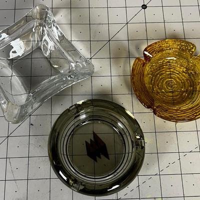 3 Glass Ashtrays 