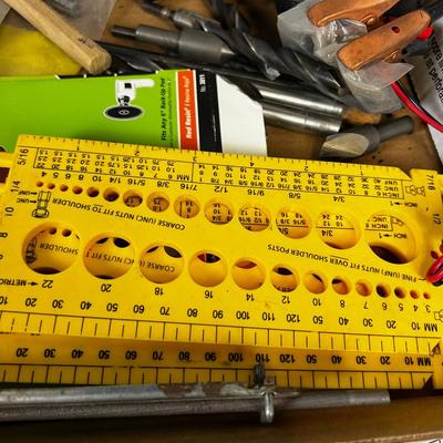 Tray of Tools: Drill bits, Sanding Pads, Clamps