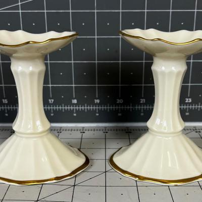 2 Candle Sticks by Lenox with 24K Gold Trim 