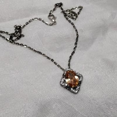 Vintage Citrine and White Sapphire 925 18" Necklace