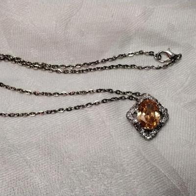 Vintage Citrine and White Sapphire 925 18" Necklace