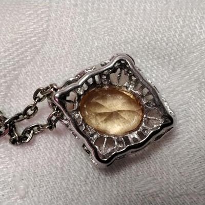 Vintage Citrine and White Sapphire 925 18" Necklace