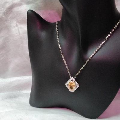 Vintage Citrine and White Sapphire 925 18" Necklace
