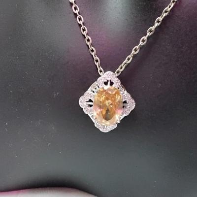 Vintage Citrine and White Sapphire 925 18" Necklace