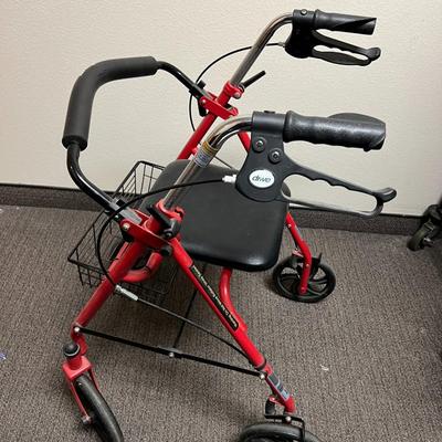 Drive Red Medical 10257RD-1 Four Wheel Rollator with Fold Up Removable Back Support & Basket