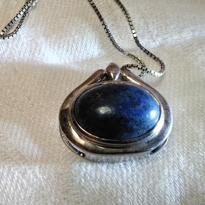 Vintage Rare Large Lapis Lazuli  925 18" Necklace