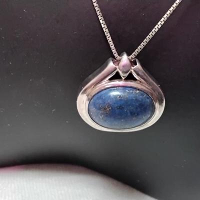 Vintage Rare Large Lapis Lazuli  925 18" Necklace