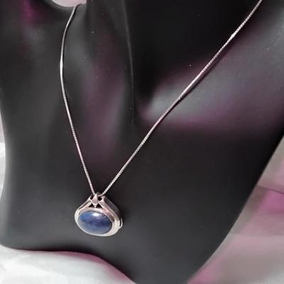 Vintage Rare Large Lapis Lazuli  925 18" Necklace