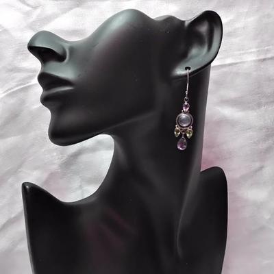 Vintage Moonstone, Peridot and Amethyst 925 Earrings