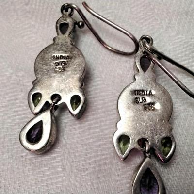 Vintage Moonstone, Peridot and Amethyst 925 Earrings
